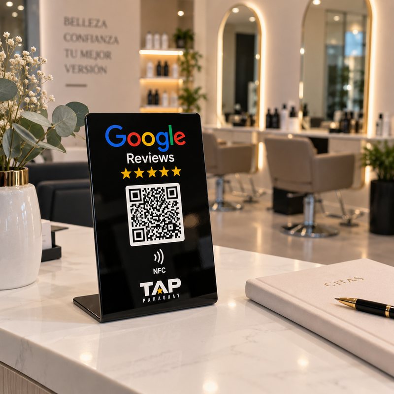 Expositor en la recepción de un salón